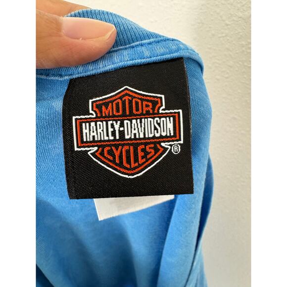 Harley-Davidson War Horse Ocala Florida Blue V-Neck Graphic Tee Size M - Picture 6 of 7